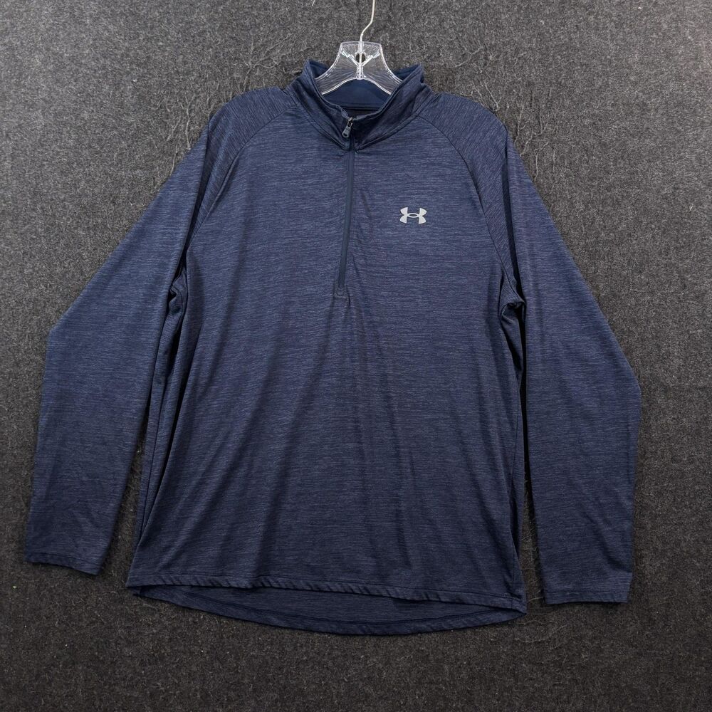Under Armour Pullover Men's XL Blue Heathered 1/4 Quarter Zip Loose Long Sleeve